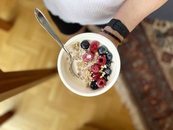 High angle view of breakfast on table