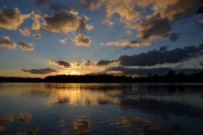 Scenic view of lake at sunset