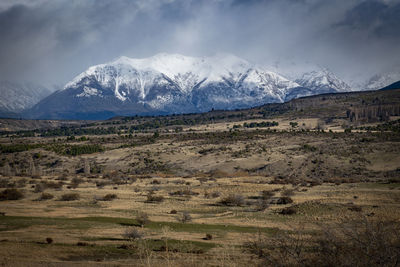 Scenic view of snowcapped mountains against sky