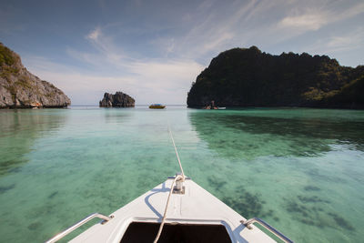 Boat in sea against sky