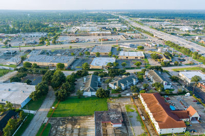 High angle view of buildings in city