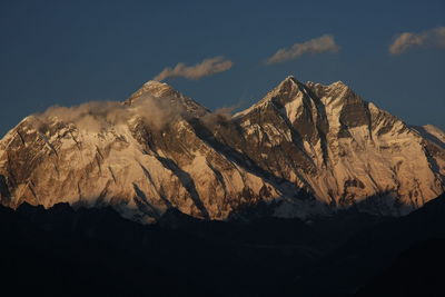 Scenic view of mt. everest against sky during sunset