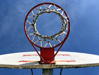 Directly below shot of basketball hoop against sky