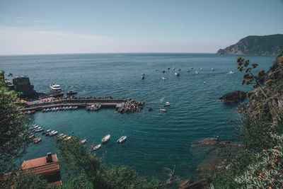 High angle view of sea against clear sky