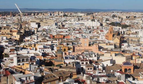 High angle view of townscape against sky