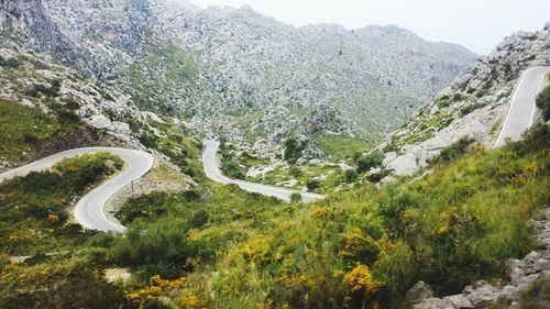 High angle view of winding road on mountain