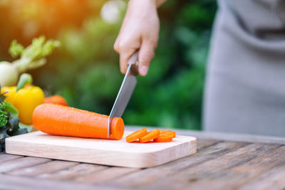 Midsection of person preparing food on table