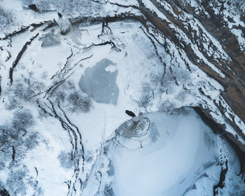 High angle view of snow covered land