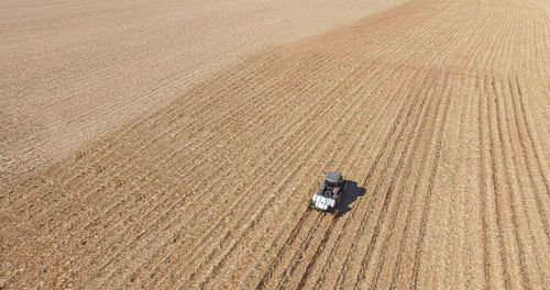 High angle view of tractor on field