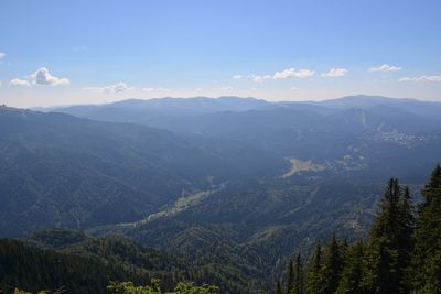 Scenic view of mountains against cloudy sky