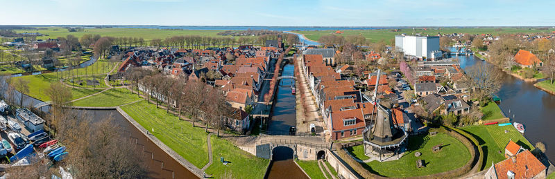 High angle view of townscape against sky