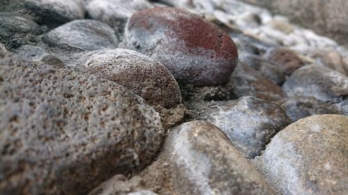 Close-up of stones on beach