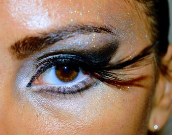 Close-up portrait of woman with eyeshadow