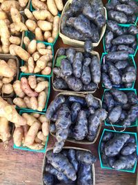 High angle view of vegetables for sale at market stall