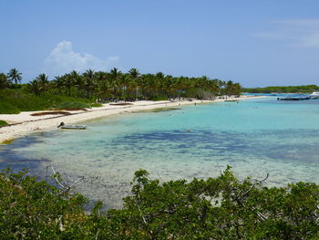 Scenic view of sea against blue sky