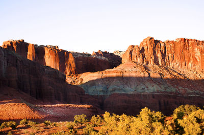 Scenic view of rock formation against clear sky