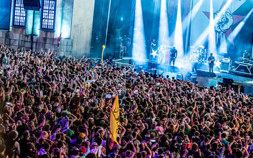 High angle view of crowd at music concert