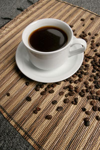 High angle view of coffee on table