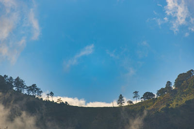 Low angle view of mountain against blue sky