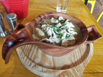 High angle view of food on table