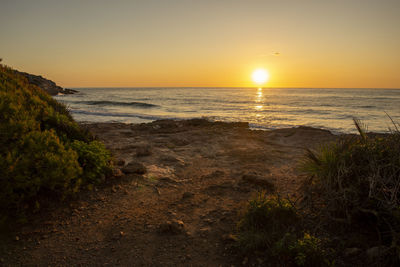 Scenic view of sea against sky during sunset