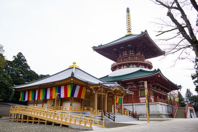 Low angle view of pagoda against sky