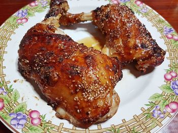 High angle view of food on table