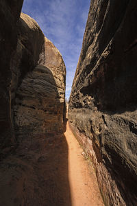 Narrow canyon trail in the desert of canyonlands national park in utah