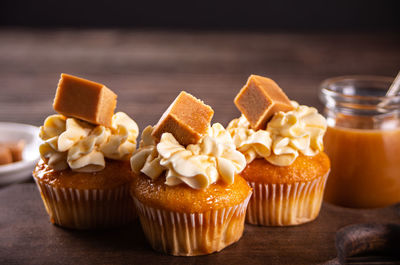 Close-up of cupcakes on table