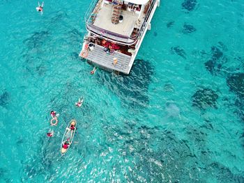 High angle view of ship in sea