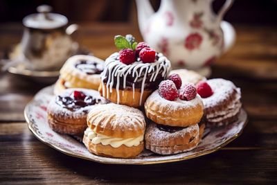 Close-up of dessert in plate on table