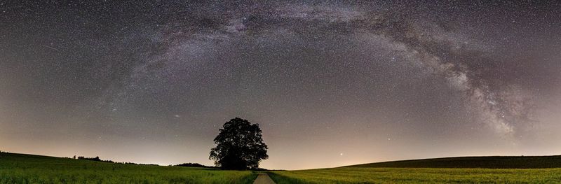 Scenic view of field against sky at night