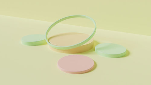 High angle view of objects on table against white background