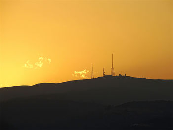 Silhouette landscape against sky during sunset