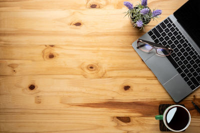 High angle view of laptop on table