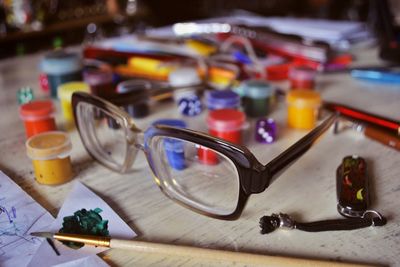 Close-up of sunglasses on table