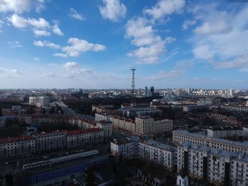 High angle view of buildings in city