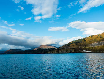 Scenic view of sea against blue sky