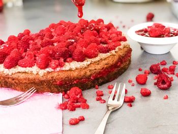 View of cake with ice cream