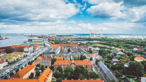 High angle view of townscape against sky