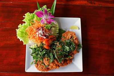 High angle view of food in plate