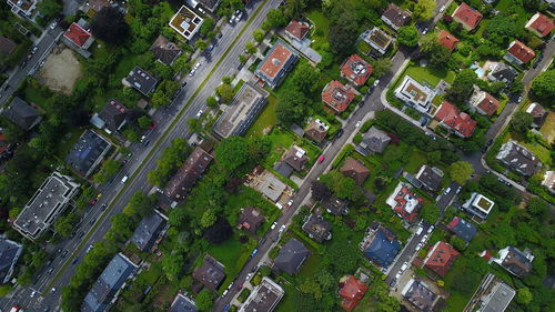 High angle view of street amidst buildings in city