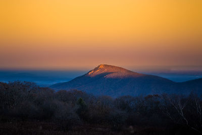 Scenic view of mountains against sky during sunset