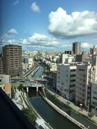 High angle view of cityscape against sky