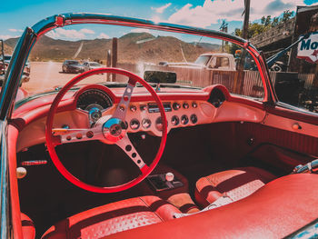 Close-up of red vintage car