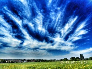 Scenic view of field against cloudy sky