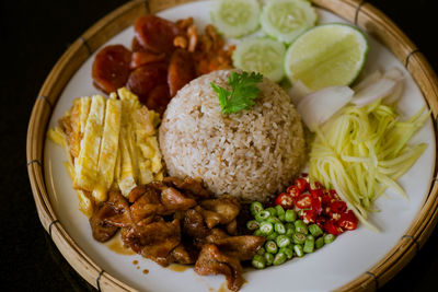 High angle view of breakfast served in plate