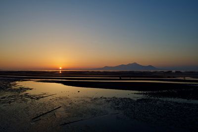 Scenic view of sea against clear sky during sunset
