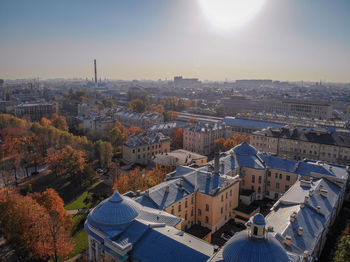 High angle view of townscape against sky