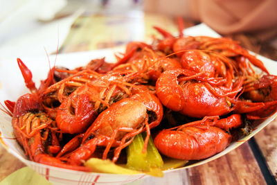 Close-up of seafood on table